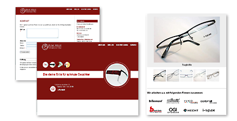 Ansicht der Startseite Kleine Brille Web, Formular und Diaprojektor